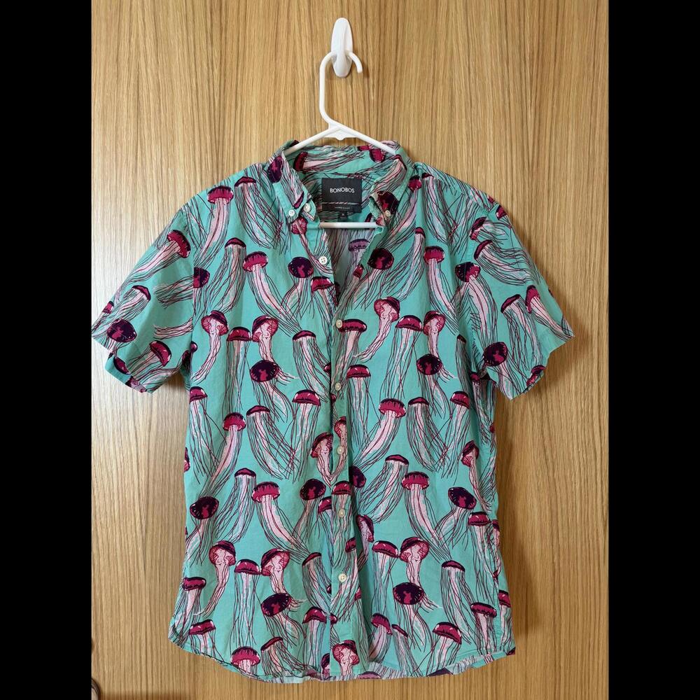 Bonobos Green and Pink Casual Button Down Shirt